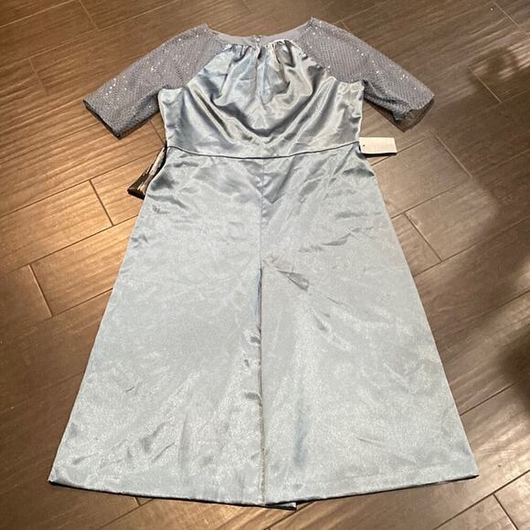 JS COLLECTIONS Leila Sheer Sleeve Crop Jumpsuit Blue SZ.16 - Picture 3 of 6